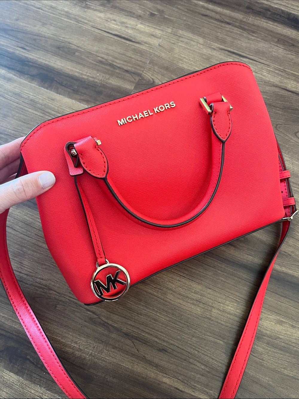 Michael Kors Savannah Small / Mini Saffiano Leather Satchel in Bright Cherry Red